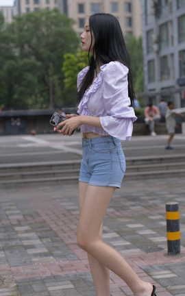 精选街拍作品 NO.1352 一只麋鹿摄影作品 蓝色牛仔热裤长腿美女 part2_丽丝库