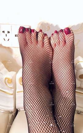 丝月神-2019.02.16黑色网袜宝蓝色方扣高跟_丽丝库